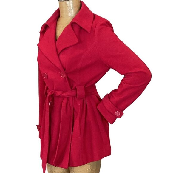 Jou Jou Red Peacoat/Trenchcoat Double Breasted Sz L #301C - Picture 5 of 9